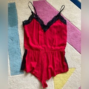 WORN ONCE Cosabella Brielle Red Black Lace Romper Sleep Lounge Sexy Pajama S